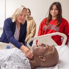 Patricia Devitt Risse with Rutgers pharmacy students.