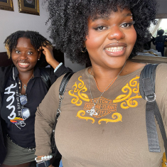 Austin, left, with her sister Sarah, on campus.